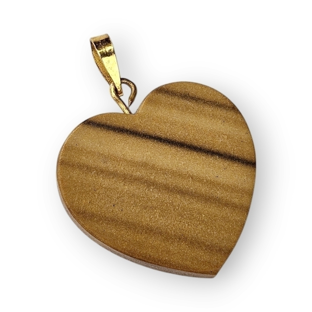 Mexican Onyx Heart Pendant Vintage Carved Brown Tan Banded Stone Gold Plated